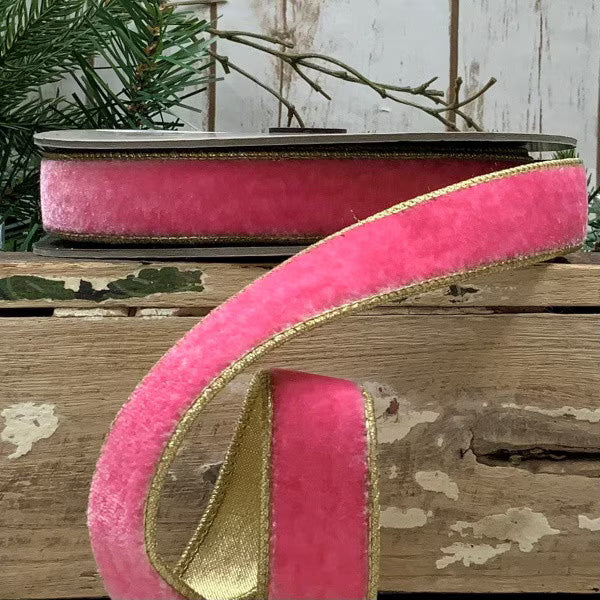 1" x 10yds VP Lush Velvet Gold Back, Pink Lemonade