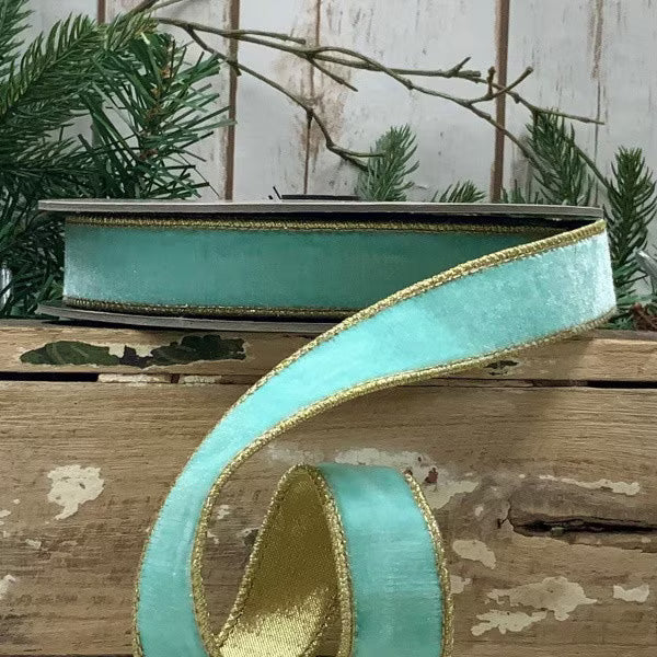 1" x 10yds VP Lush Velvet Gold Back, Ocean Water