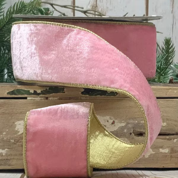 2.5" x 10yds VP Lush Velvet Gold Back, Strawberry