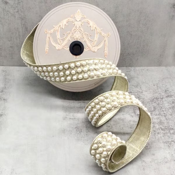 1.5" x 5yds Metallic Dupioni Pearls Trim, Platinum