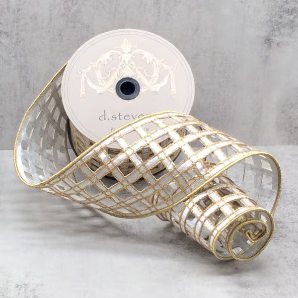 4” x 10yds metallic dupion clairvaux window pane, silver gold