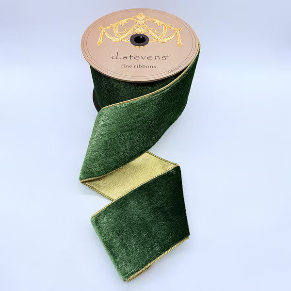 4“ x 10yds ice velvet metallic gold back, pine