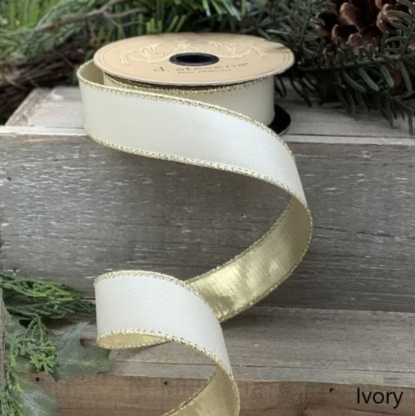 1" x 10yds Royal Taffeta Gold Back, Off White