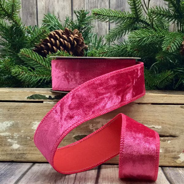 1.5" x 10yds Crushed Velvet, Hot Pink
