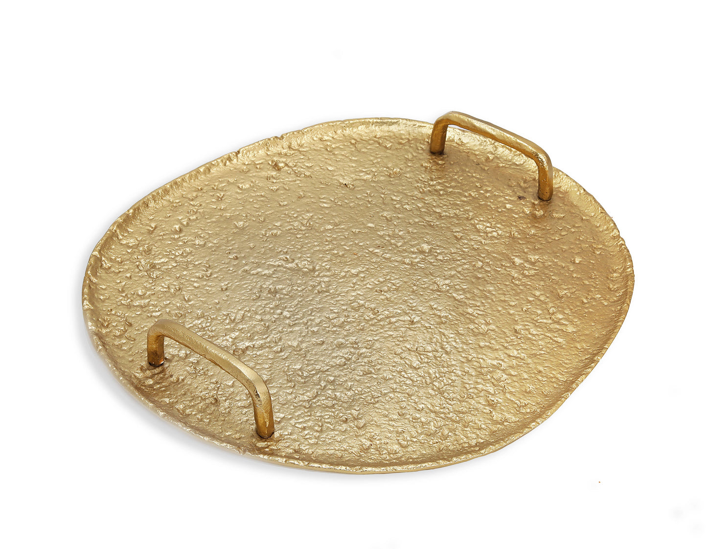 Gold Hammered Round 15.7" Tray With Handles
