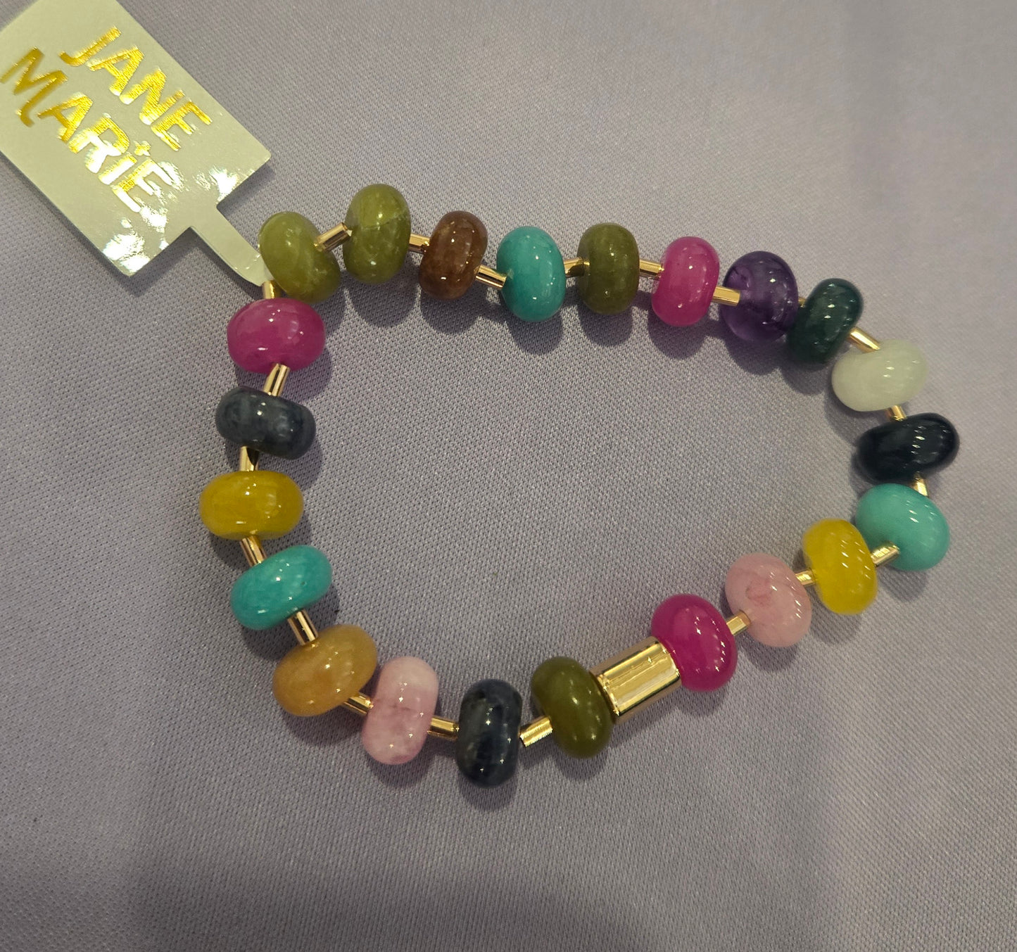 Multi Glass Rondelle Beaded Stretch Bracelet