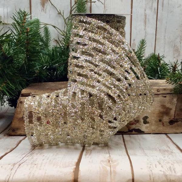 5.25” x 10yds tinsel link stretch, platinum