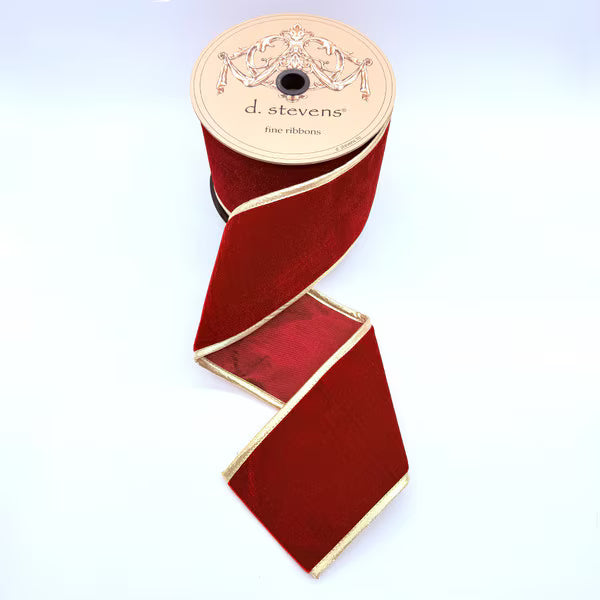 4“ x 10yds velvet gold lame edge, dark red