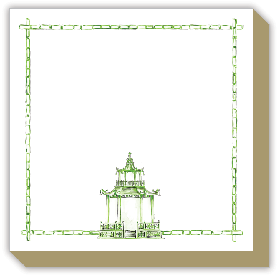 Handpainted Ornate Pagoda Green Luxe Notepad