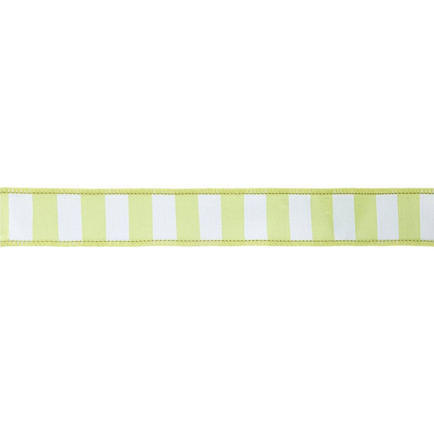 1 1/2" Wired Ribbon | Green/White Medium Horizontal Stripe w/ Green Backing | 10 Yard Roll