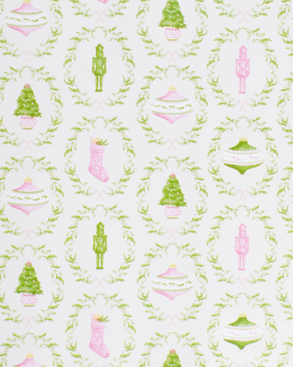 Nutcracker Trellis Paper Gift Wrap White/Green/Pink 30x120