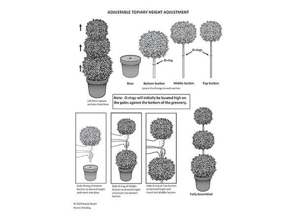 Adjustable Triple Artificial Boxwood Topiary + Planter