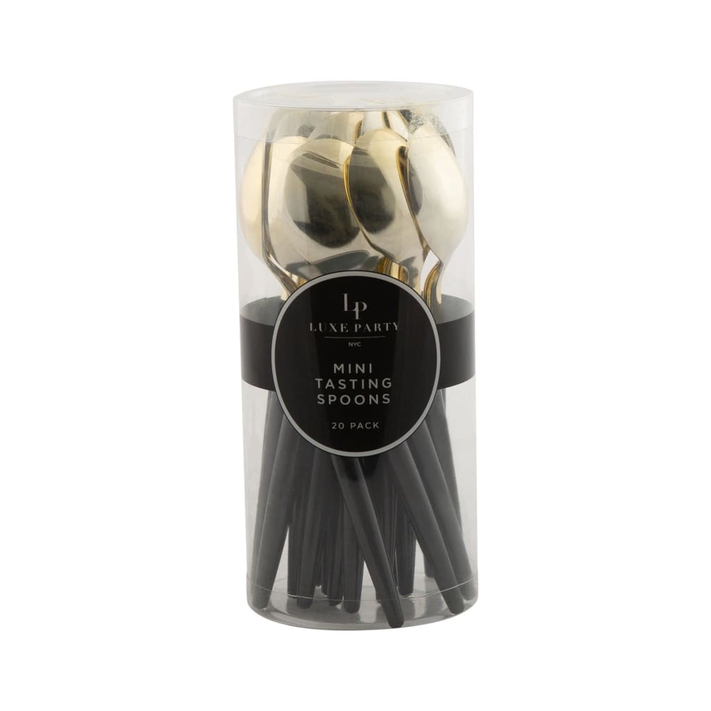 Black and Gold Plastic Mini Spoons | 20 Spoons