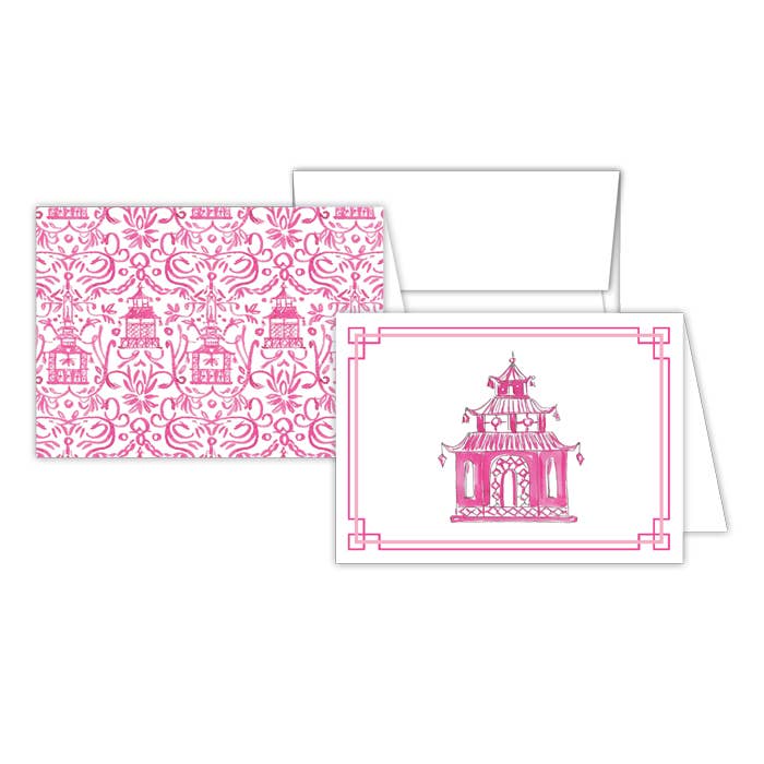Handpainted Pink Pagoda Stationery Notes