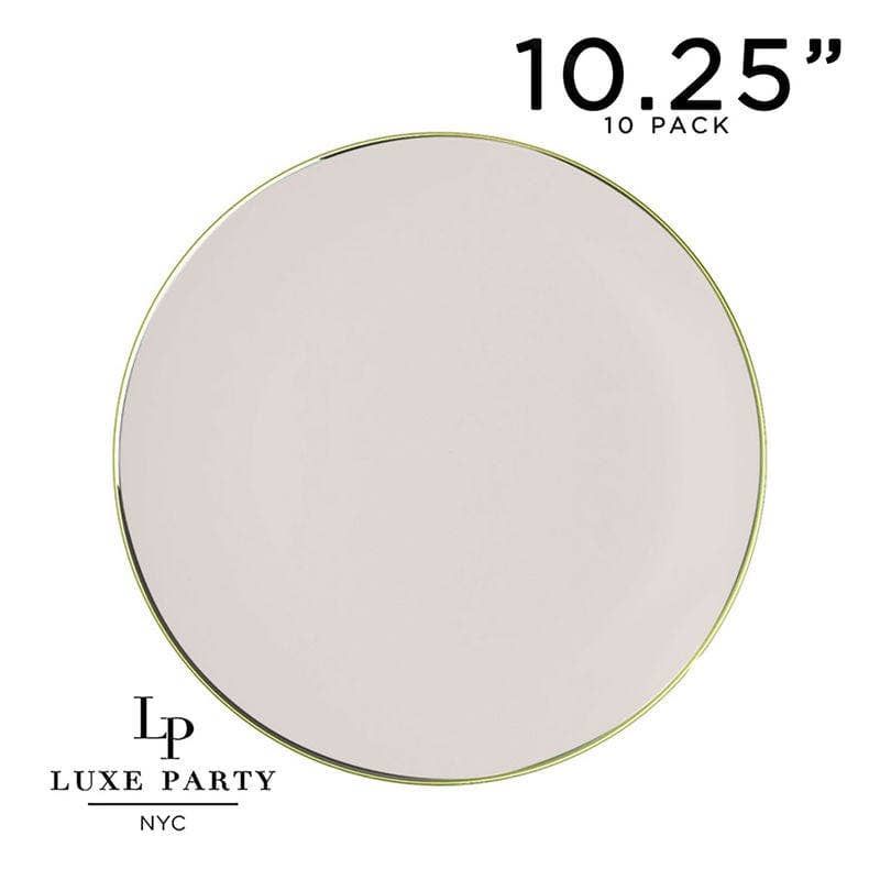 Round Linen and Gold Plastic Plates Set | 40 Pack