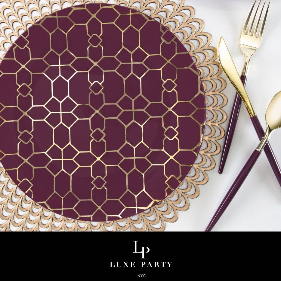 Chic Round Purple and Gold Forks | 32 Pieces
