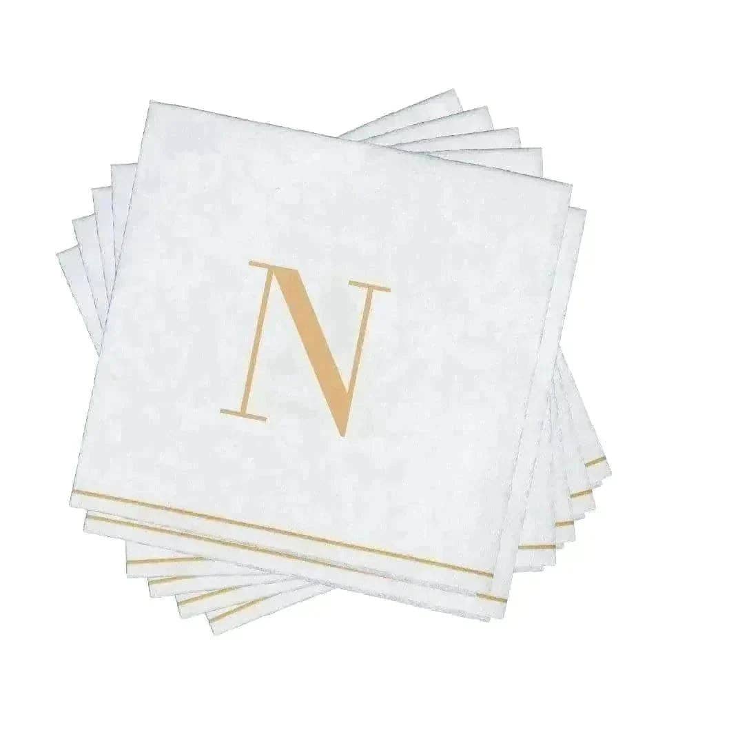 N Gold Monogram Cocktail Paper Napkins | 16 Napkins