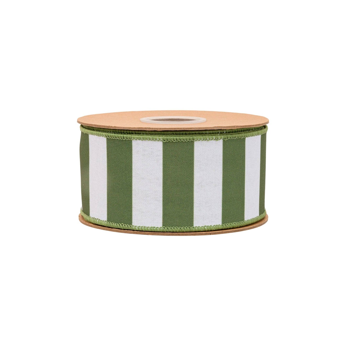 2 1/2" Wired Ribbon | Green Horizontal Stripe w/ Green Backing| 10 Yard Roll