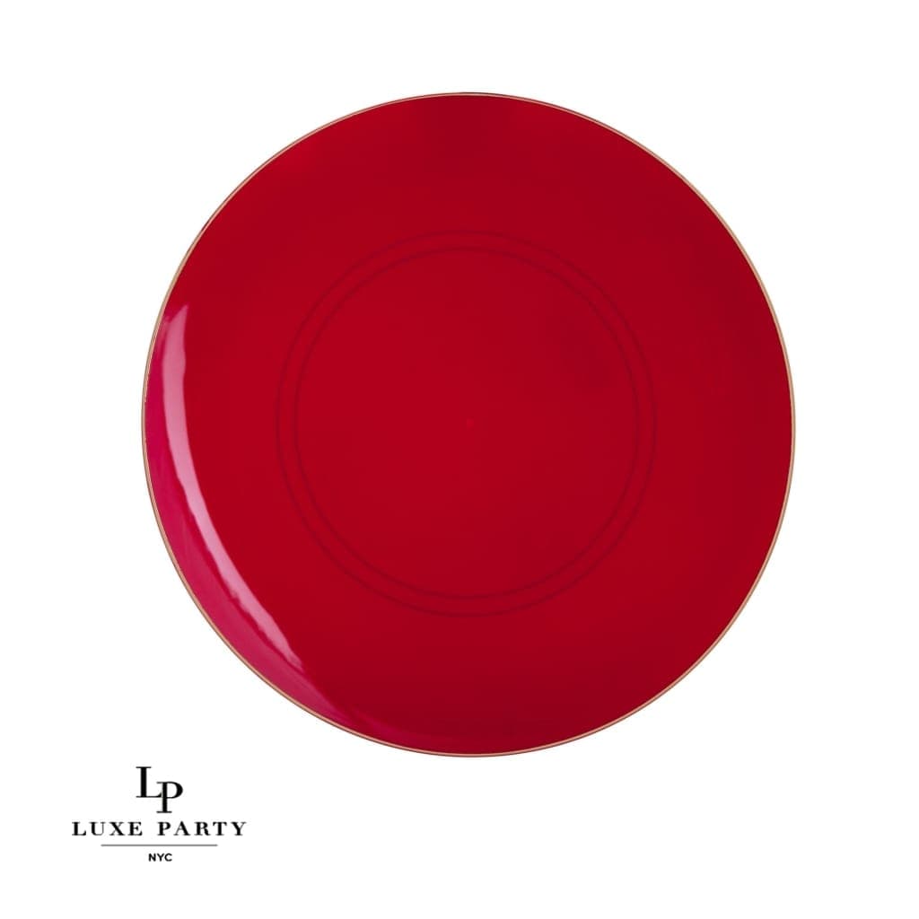 Red and Gold Round Plastic Plates | 10 Pack