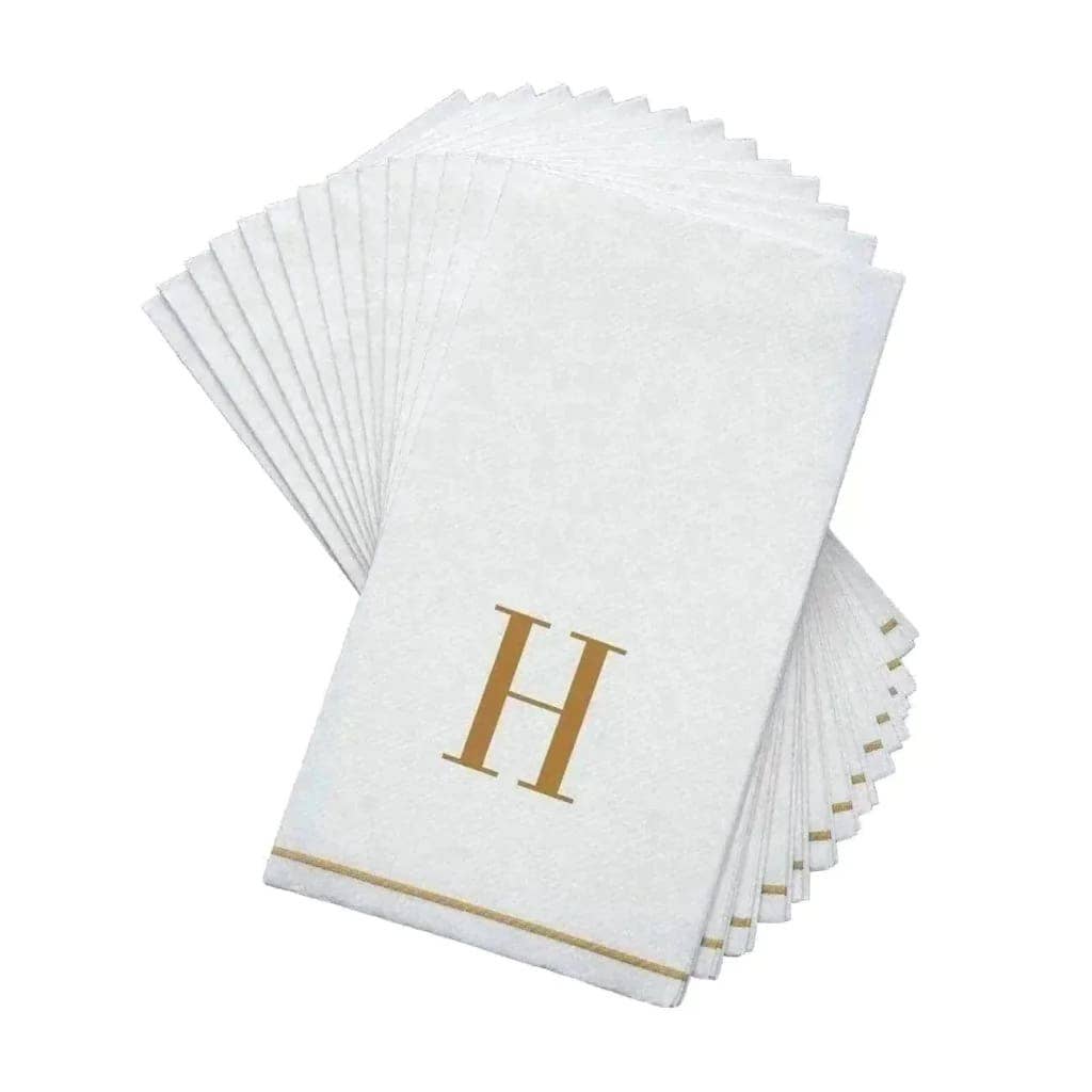 Letter H White and Gold Monogram Paper Disposable Dinner Napkins | 14 Napkins
