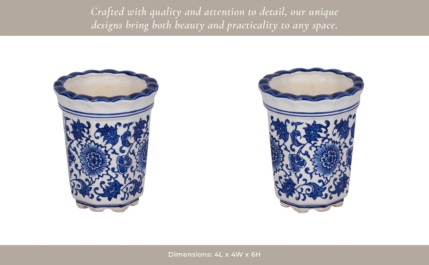 Candle - Blue/White Ceramic Fluted Chinoiserie, 7 Oz