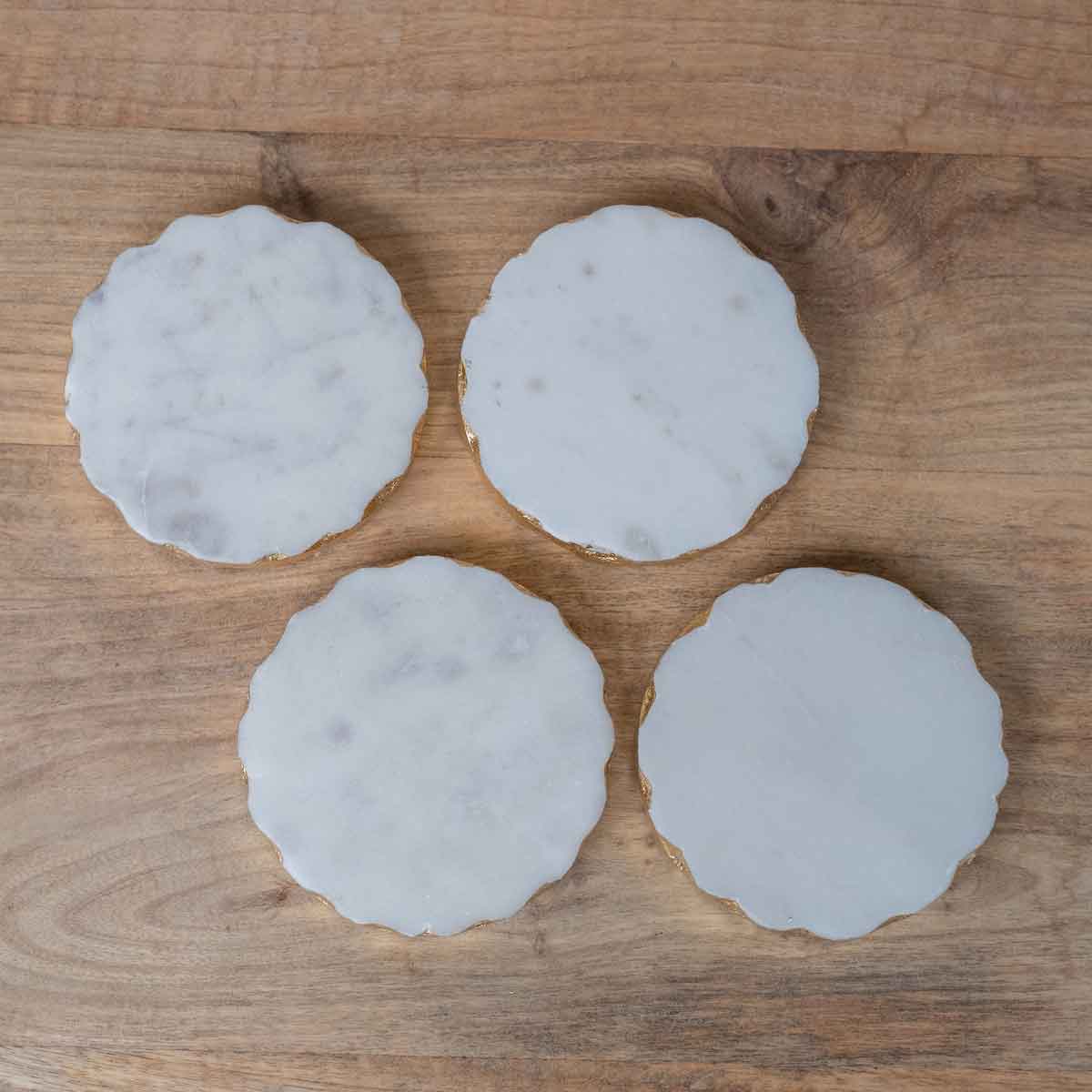 Ferrara Round Marble Coasters White/Gold 4x4 Set of 4