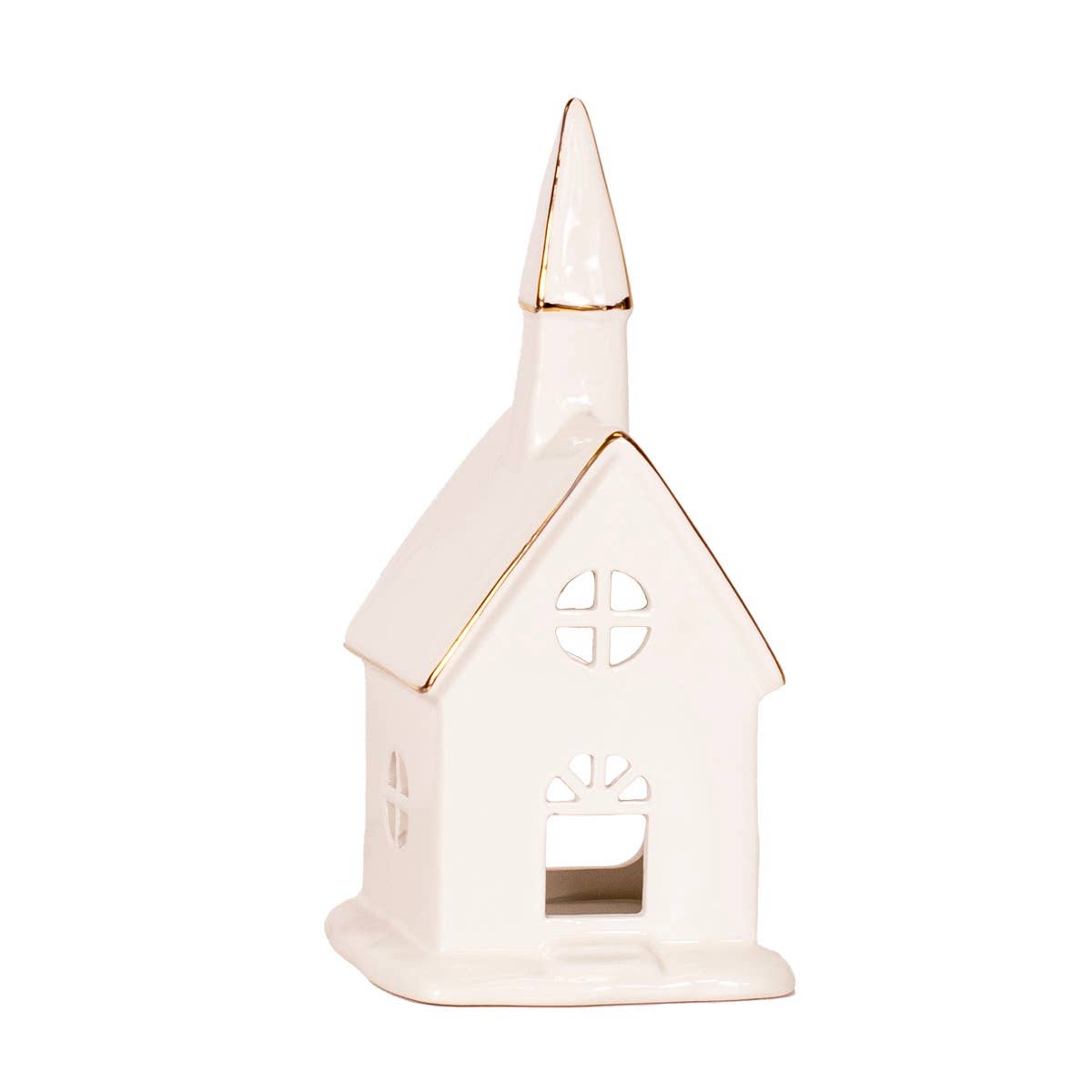 Abington Church Tealight Décor White/Gold 4x8x4