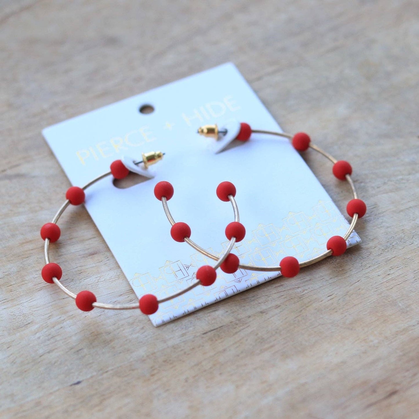 Red & Gold Bead Hoop Earrings | Polymer Clay Bead Hoop
