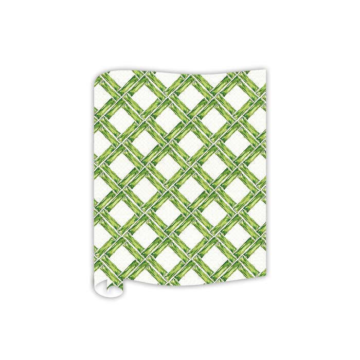Handpainted Interlocking Green Bamboo Table Runner