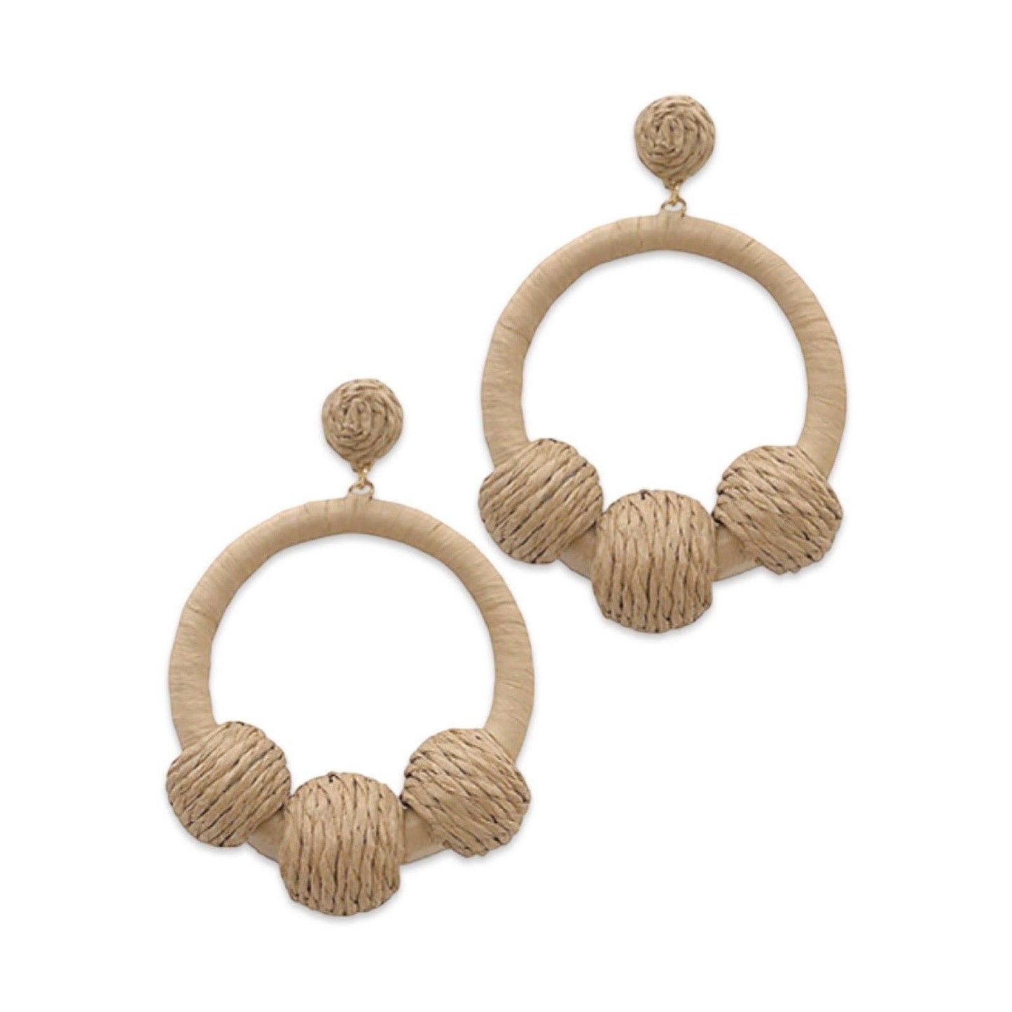 Natural Raffia Wrapped Ball Hoop| Fall Earrings