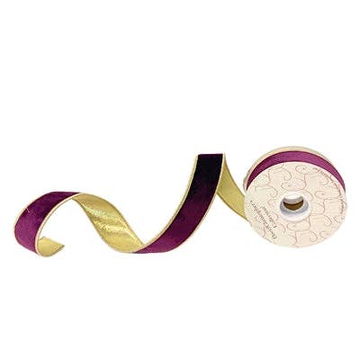 1.5" X 10 Yards Purple Purple Velvet Ribbon with Platinum Lame Back and Platinum Edge DCR2A6815