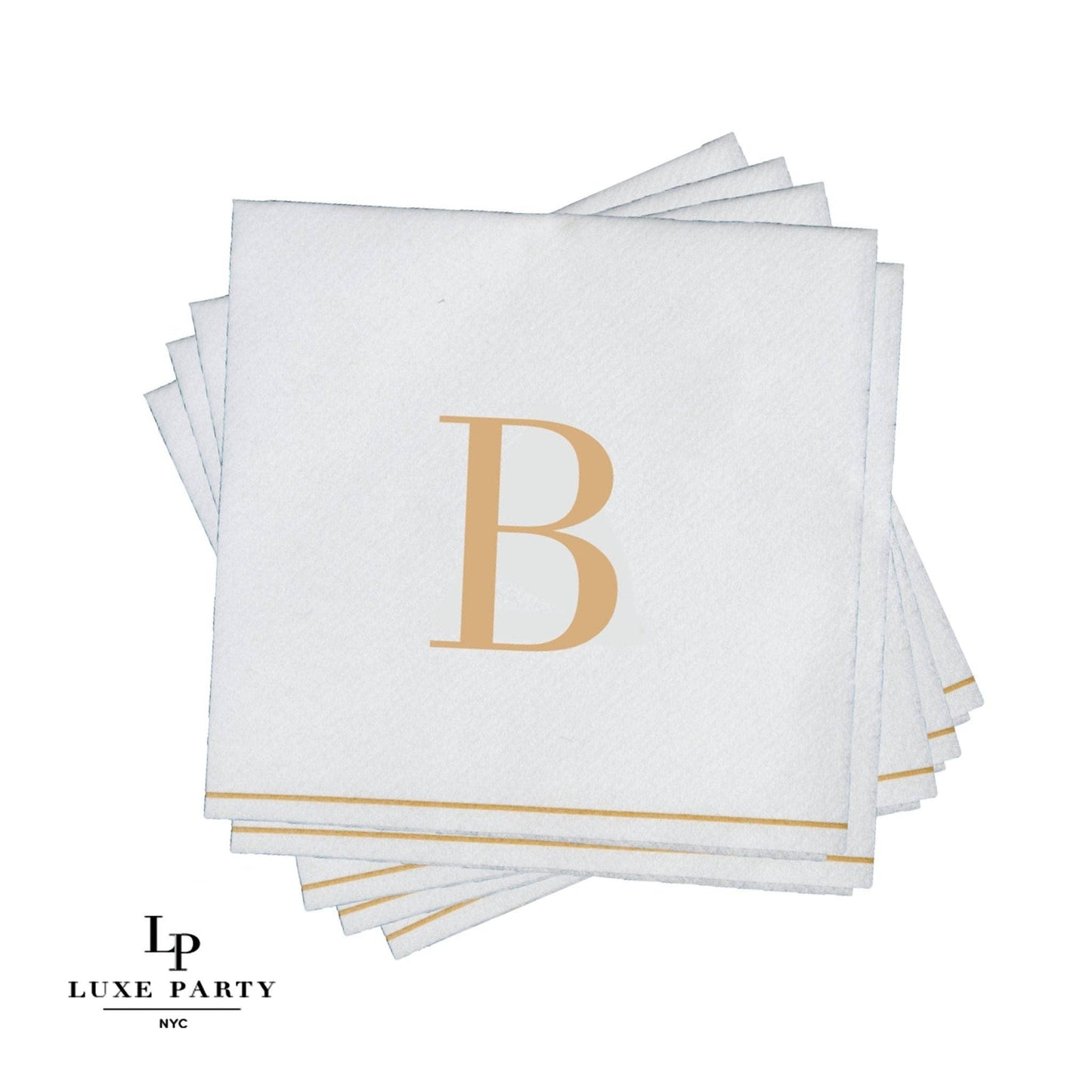 B Gold Monogram Cocktail Paper Napkins | 16 Napkins