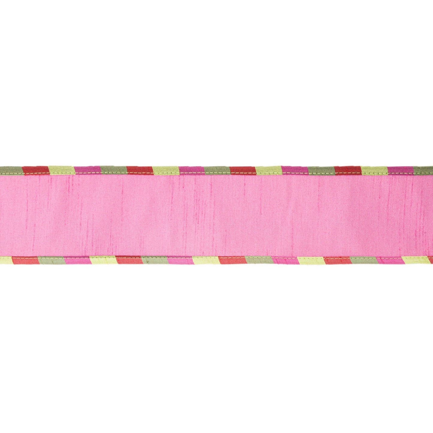 2 1/2" Wired Reversible Ribbon | Pink/Apple Green Dupion Apsen Check Piping | 10 Yard Roll