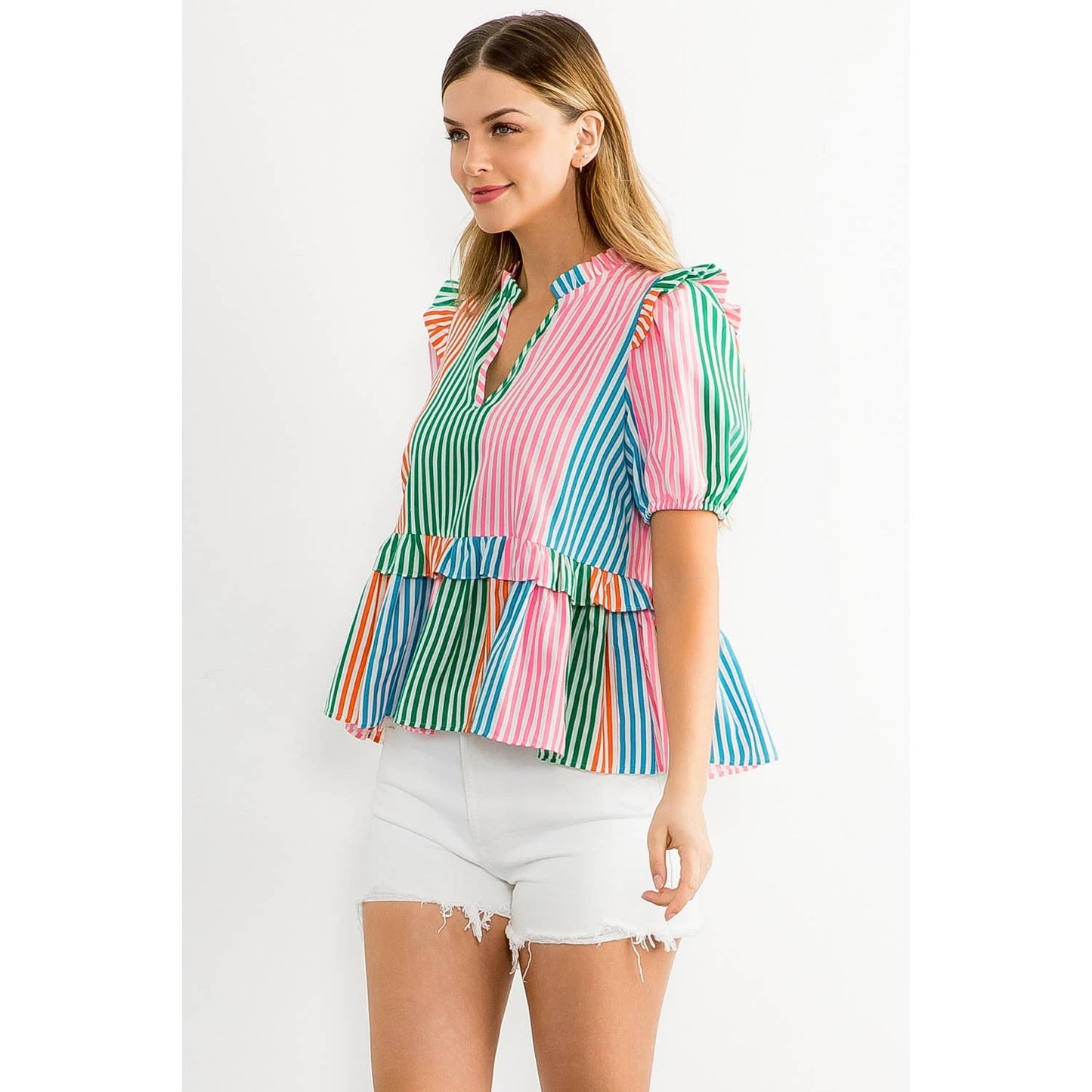 Multicolor Stripe Short Sleeve Top