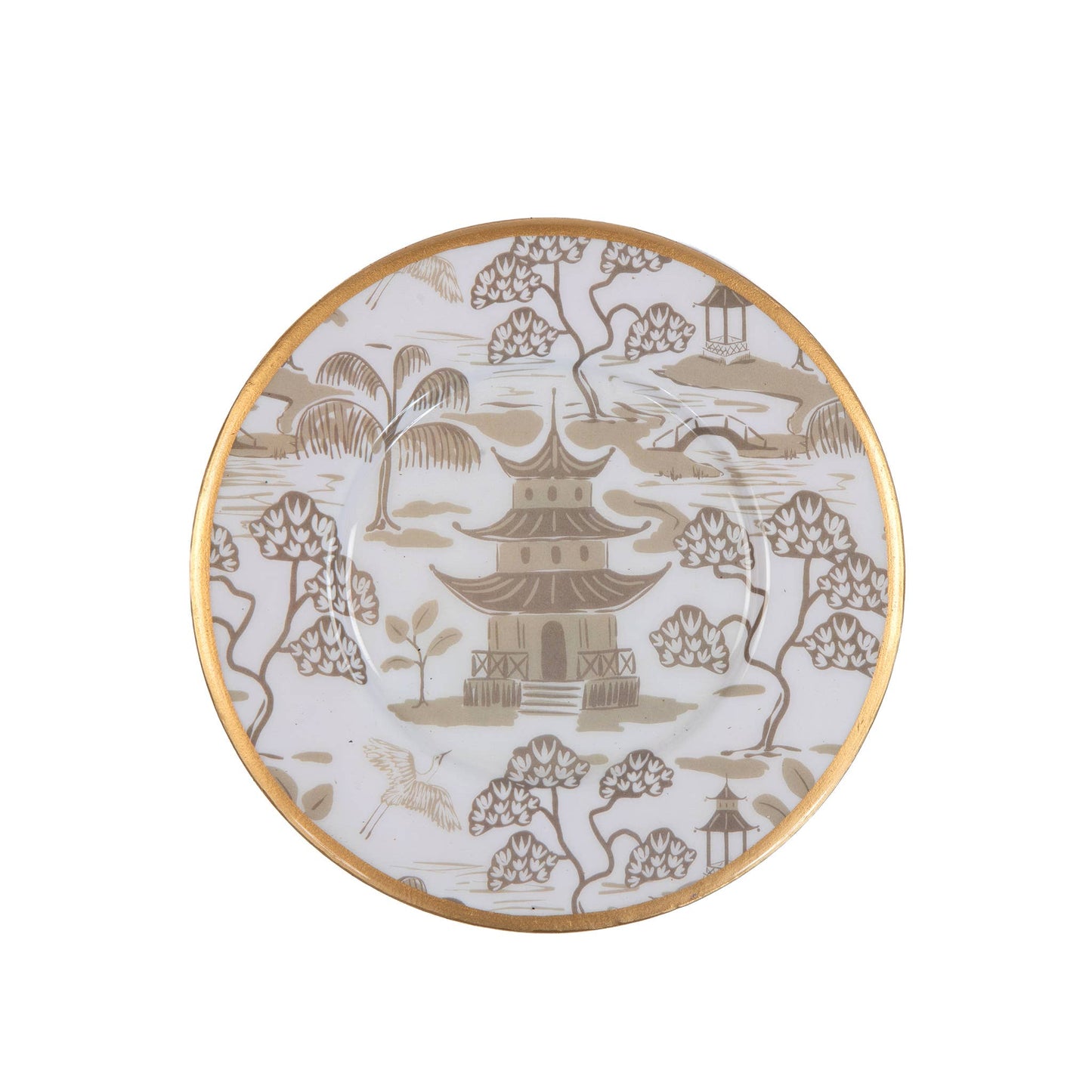 Kyoto Pagoda Dessert Plate  - White & Taupe