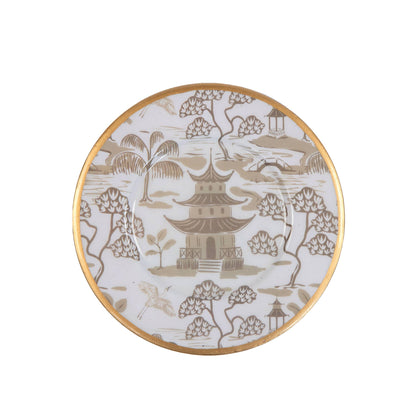 Kyoto Pagoda Dessert Plate  - White & Taupe