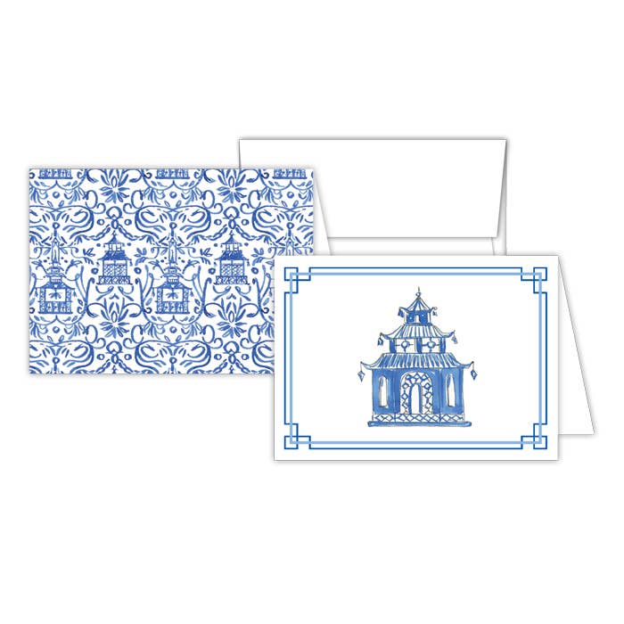 Handpainted Blue Pagoda Stationery Notes