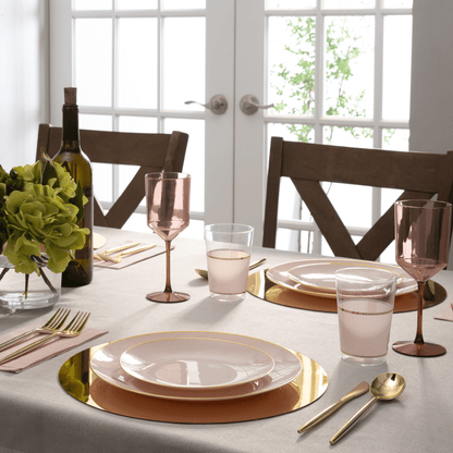 Blush Pink and Gold Round Plastic Plates | 10 Pack