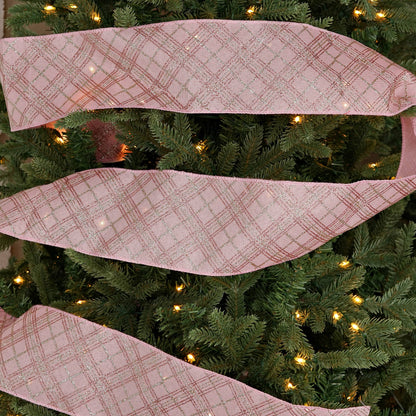 R32976-Wired Ribbon-Rosy and Silver checker (4inW)