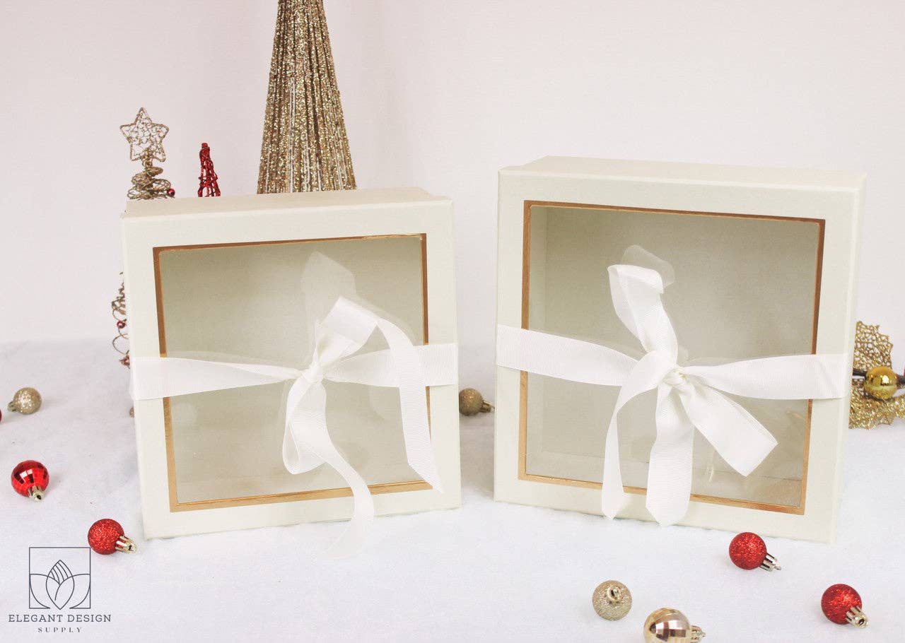 Square Gift Box with Clear Lid and Ribbon - Various Colors - For Luxury Flower/ Gift / Chocolate Strawberry Arrangements