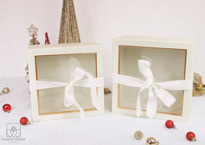 Square Gift Box with Clear Lid and Ribbon - Various Colors - For Luxury Flower/ Gift / Chocolate Strawberry Arrangements