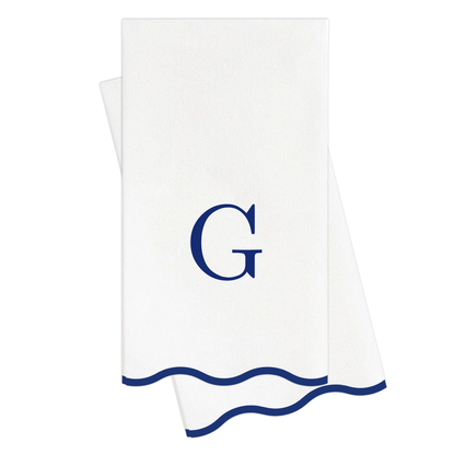 G Initials Letter Monogram Paper Napkins - Blue and White Scalloped