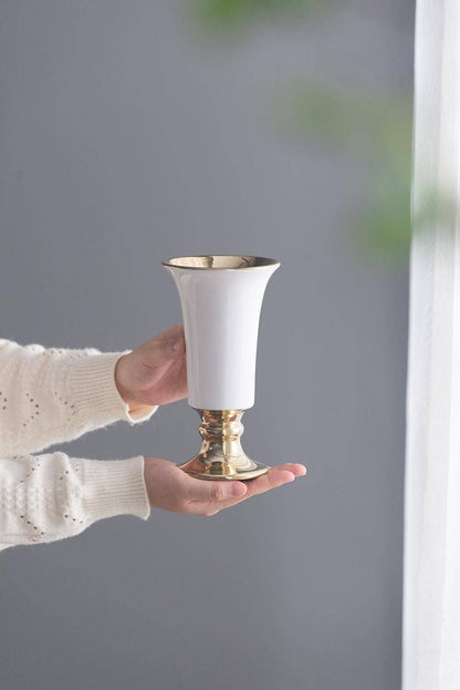 D4.5x8" Elliette Pedestal Vase - White/Gold