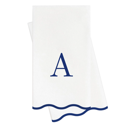 A Initials Letter Monogram Paper Napkins - Blue and White Scalloped