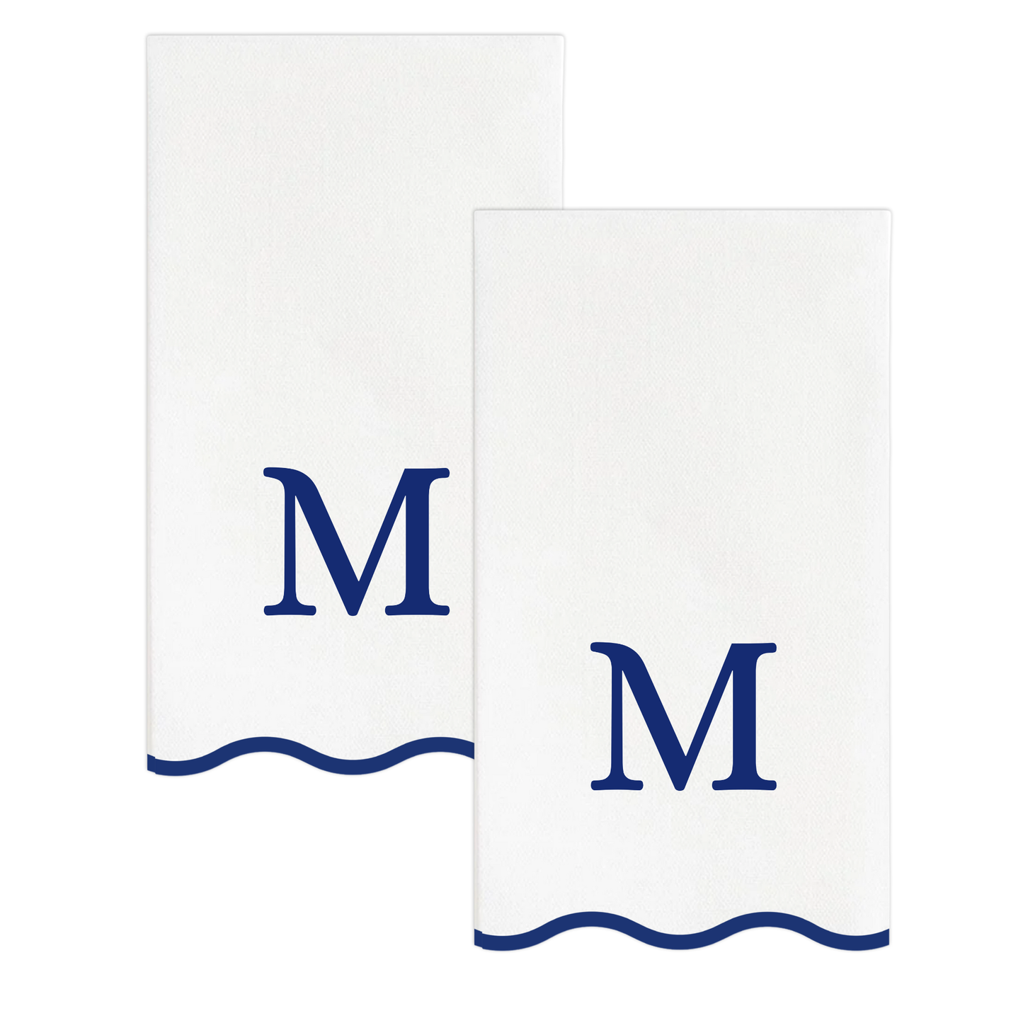 Letter “M” Initials Monogram Paper Napkins - Blue and White Scalloped
