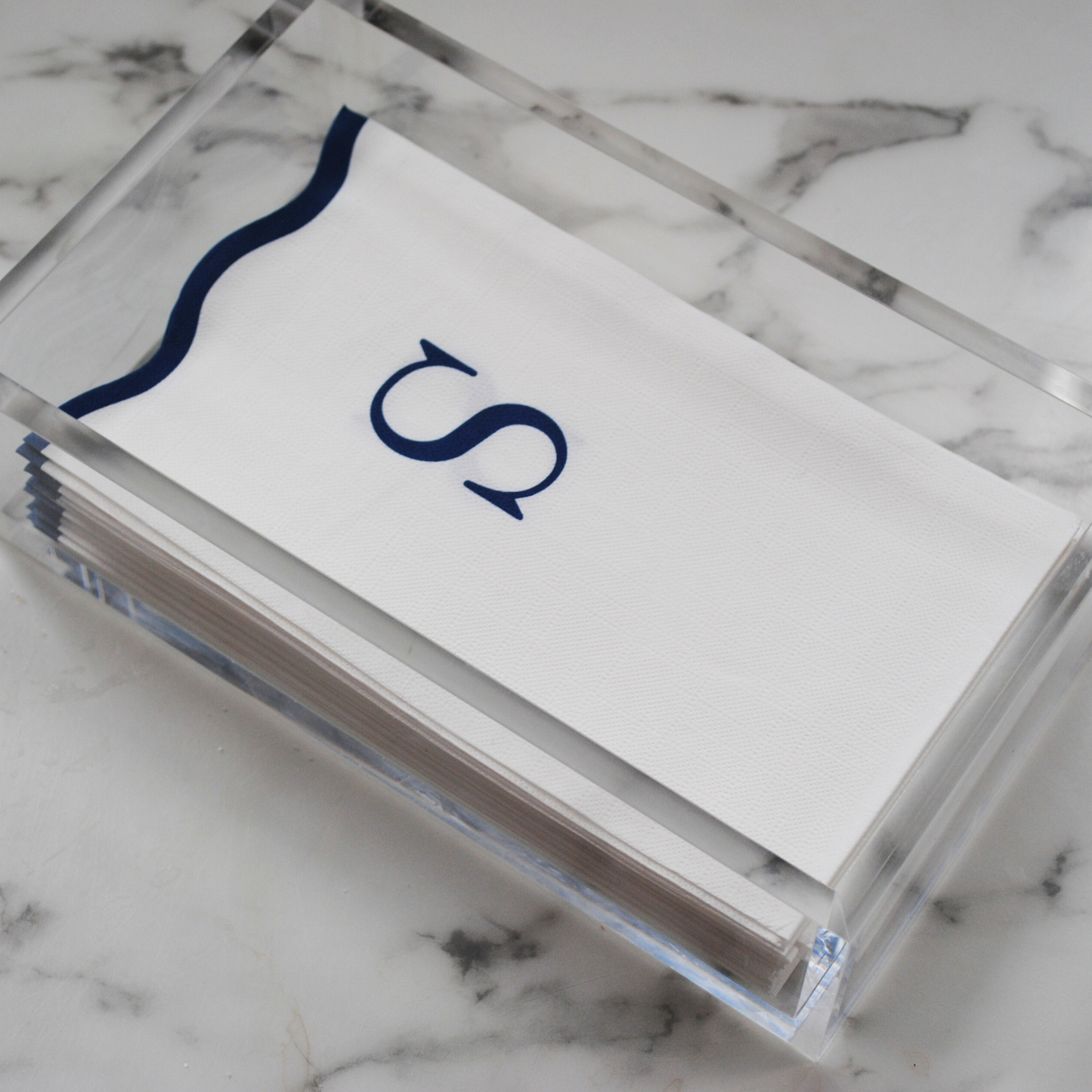 Letter “S” Initials Monogram Paper Napkins - Blue and White Scalloped