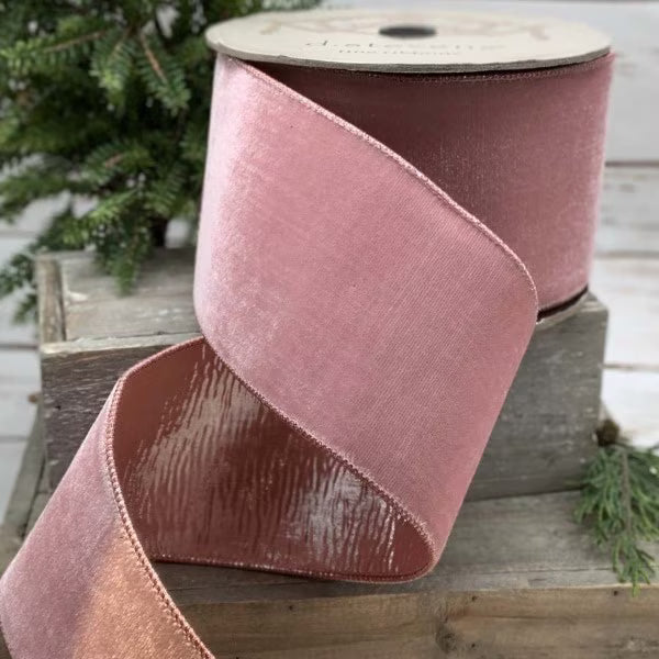 4" x 10yds Velvet Pink Metallic Back, Pink