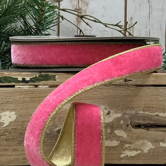 1" x 10yds VP Lush Velvet Gold Back, Pink Lemonade