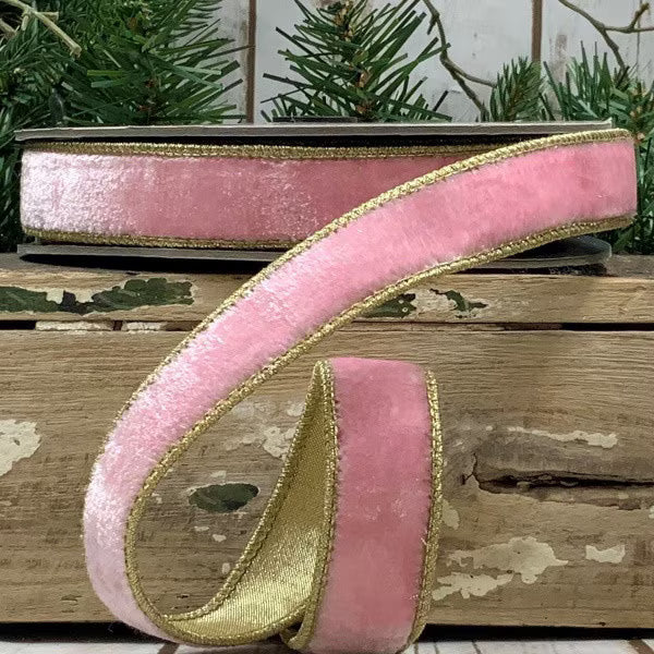 1" x 10yds VP Lush Velvet Gold Back, Strawberry