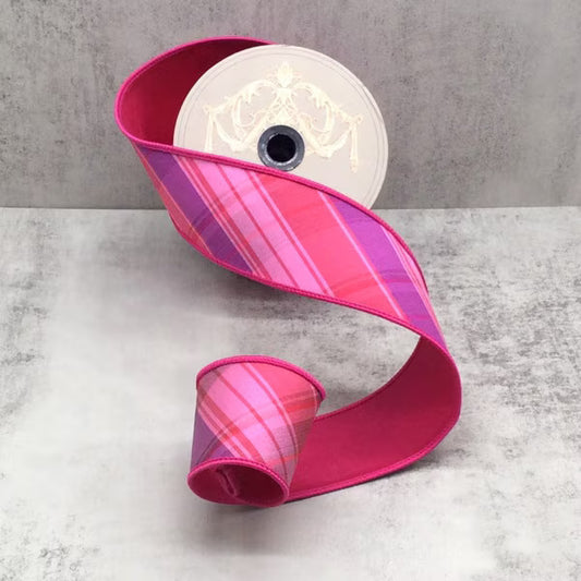 2.5" x 10yds Dupioni Raspberry Swirl Diagonal Plaid, Pink, Purple